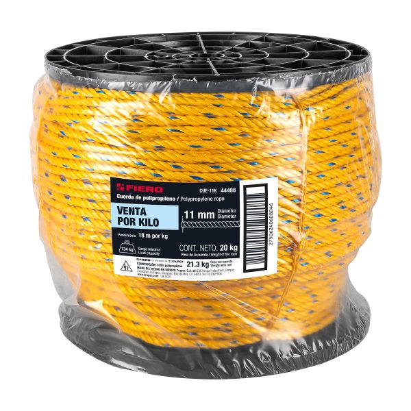 44488 - Kilo de cuerda amarilla de polipropileno 11mm, carrete 20kg
