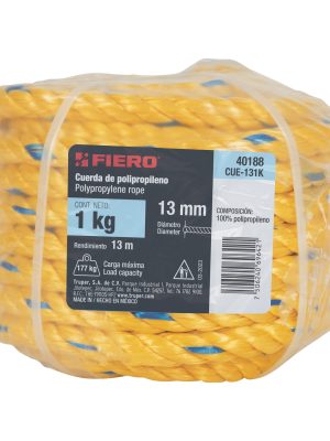 40188 - Kilo de cuerda amarilla de polipropileno 13 mm, rollo 1kg