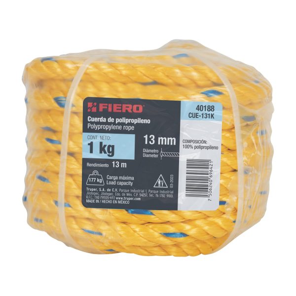 40188 - Kilo de cuerda amarilla de polipropileno 13 mm, rollo 1kg