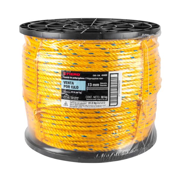 44489 - Kilo de cuerda amarilla de polipropileno 13mm, carrete 30kg