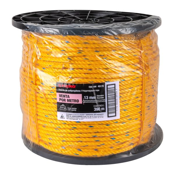 40179 - Metro de cuerda amarilla de polipropileno 13mm, carrete 390m