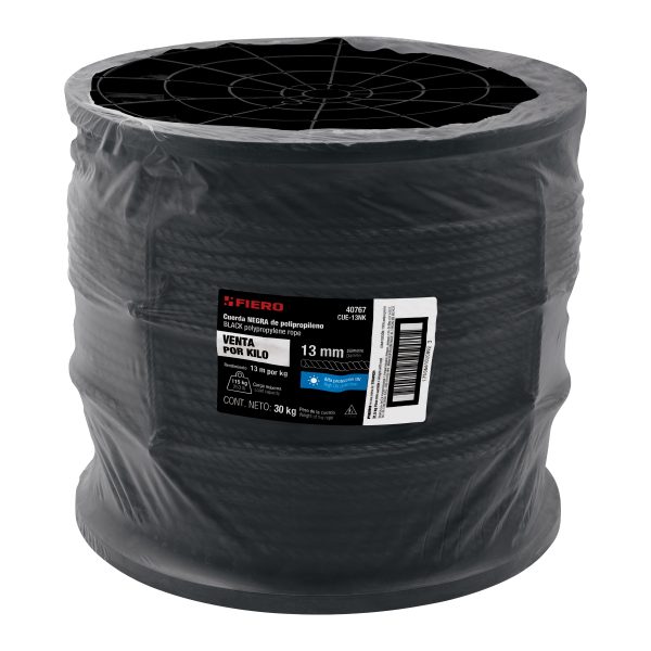 40767 - Kilo de cuerda negra de polipropileno 13 mm, carrete 30kg