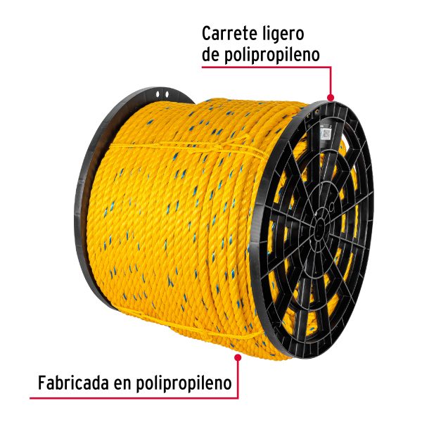 44490 - Kilo de cuerda amarilla de polipropileno 16mm, carrete 30kg