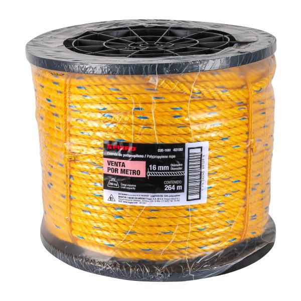 40180 - Metro de cuerda amarilla de polipropileno 16mm, carrete 264m