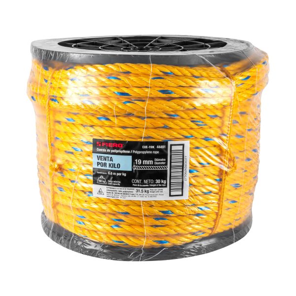 44491 - Kilo de cuerda amarilla de polipropileno 19mm, carrete 30kg