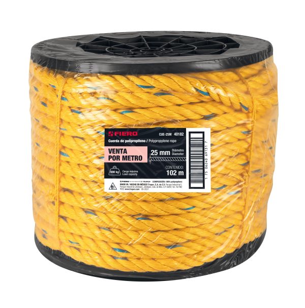 40182 - Metro de cuerda amarilla de polipropileno 25mm, carrete 102m