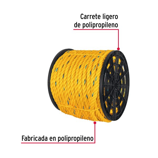 40182 - Metro de cuerda amarilla de polipropileno 25mm, carrete 102m