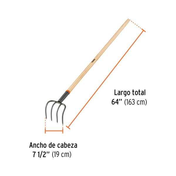 101543 - Cultivador forjado, 5 dientes, mango de madera 60', TRUPER
