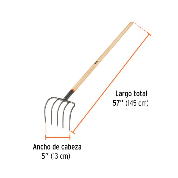 10568 - Cultivador forjado, 4 dientes, mango de madera 54', TRUPER