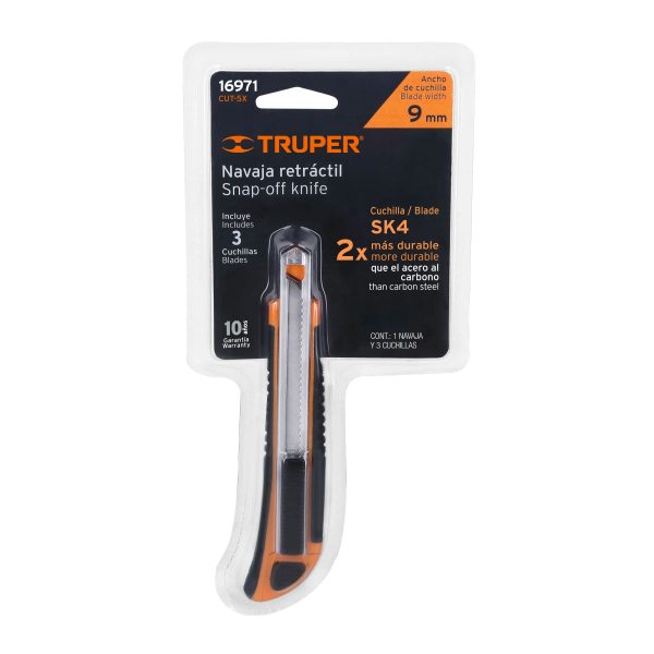 16971 - Cutter 9 mm profesional con alma metálica y grip, Truper