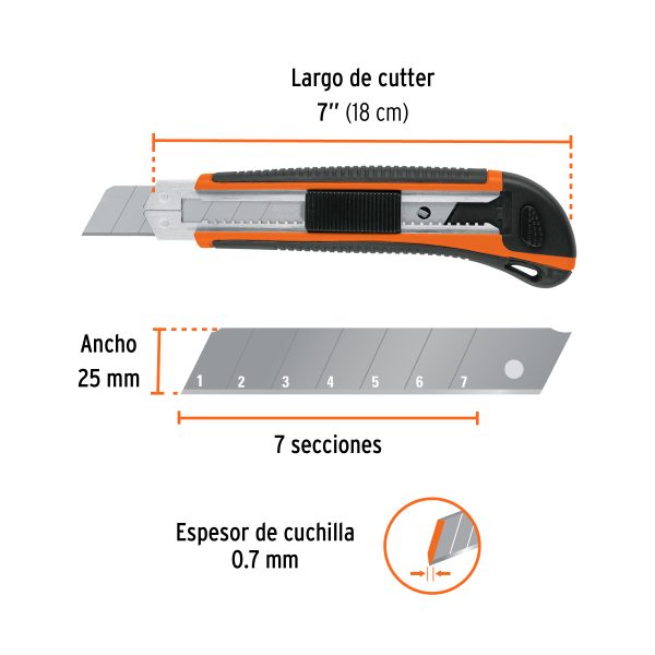 CUT-7XFC2.jpg 17901 - Cutter 25 mm profesional con alma metálica y grip, Truper