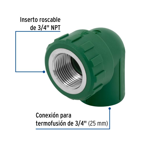 CV-502FC1.jpg 49862 - Codo 90° PPR, 3/4', rosca hembra con inserto metálico, Foset