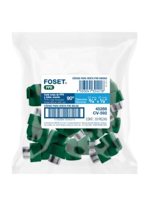 45266 - Codo oreja 90° PPR,  3/4', macho con inserto metálico, Foset