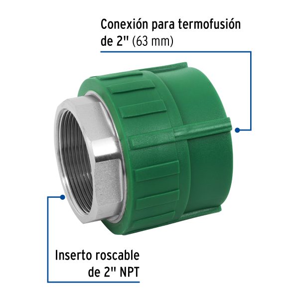 45455 - Adaptador PPR 2' hembra con inserto metálico, Foset