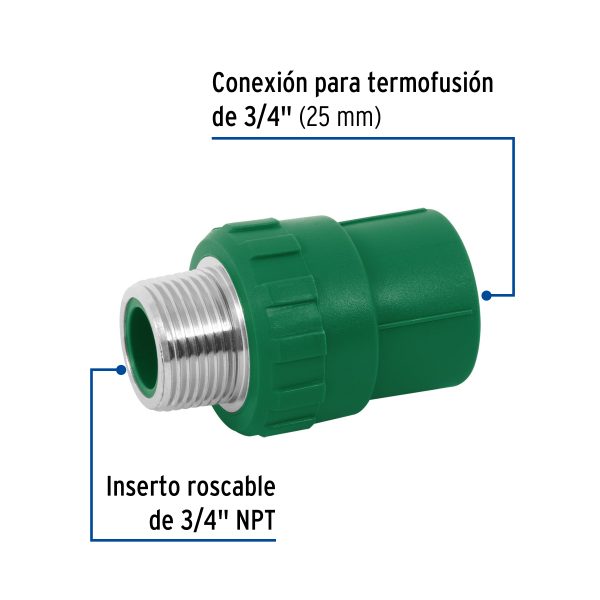 49880 - Adaptador PPR 3/4' macho con inserto metálico, Foset