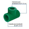 49843 - Tee reducida de PPR 3/4' x 1/2' x 1/2', Foset