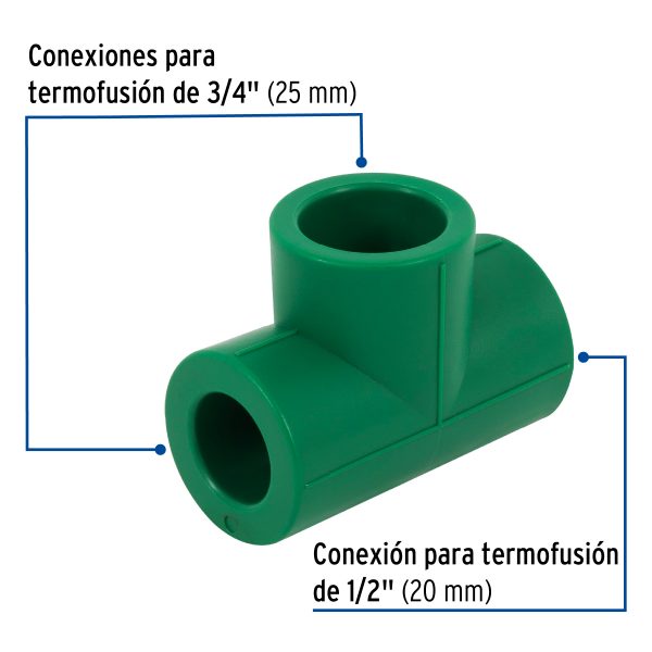 49845 - Tee reducida de PPR 3/4' x 1/2' x 3/4', Foset