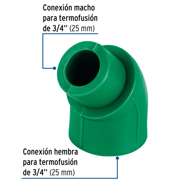 45554 - Codo 45° de PPR, 3/4' (25mm), macho-hembra, FOSET