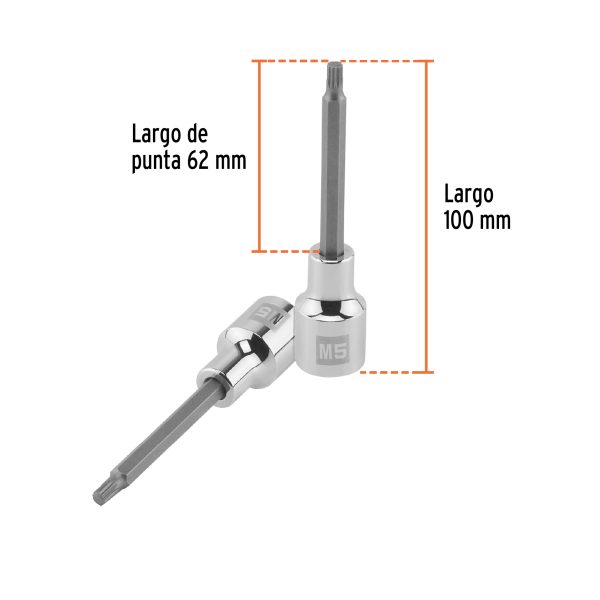 101248 - Dado punta larga bristol M5, cuadro 1/2', Truper