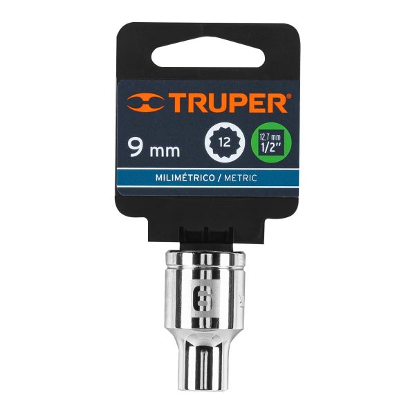 13523 - Dado de 9 mm, 12 puntas, cuadro 1/2', Truper