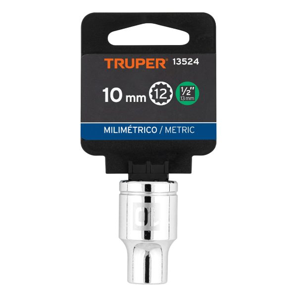 13524 - Dado de 10 mm, 12 puntas, cuadro 1/2', Truper