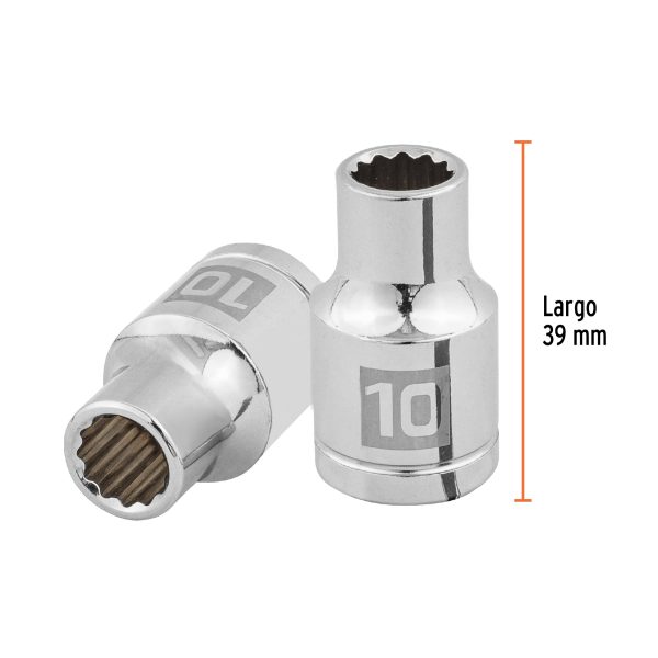 13524 - Dado de 10 mm, 12 puntas, cuadro 1/2', Truper