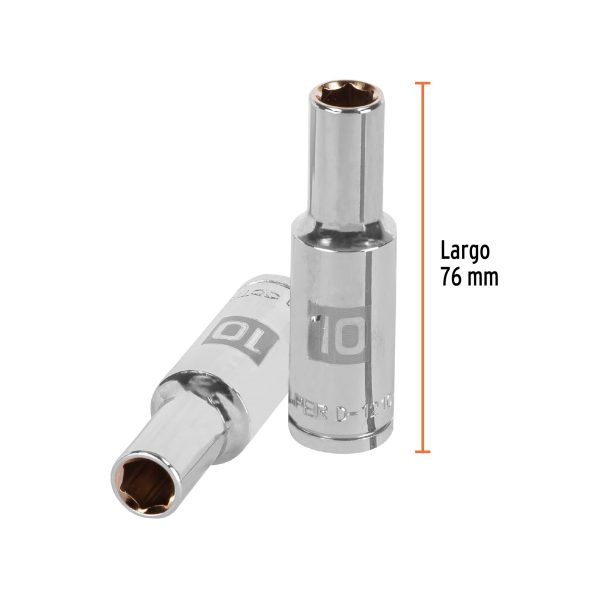 13350 - Dado largo de 10 mm, 6 puntas, cuadro 1/2', Truper