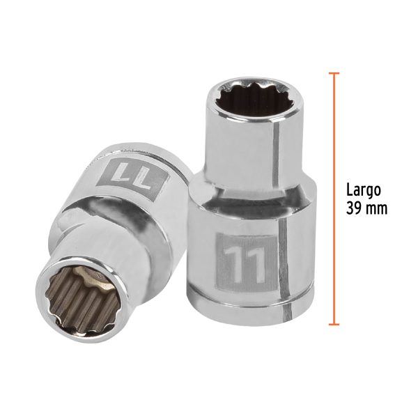 13525 - Dado de 11 mm, 12 puntas, cuadro 1/2', Truper