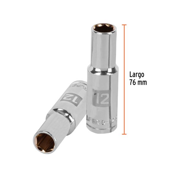 13352 - Dado largo de 12 mm, 6 puntas, cuadro 1/2', Truper