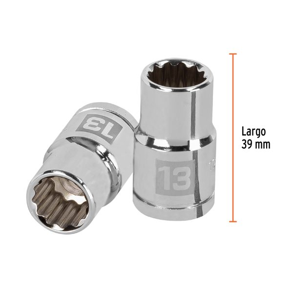 13527 - Dado de 13 mm, 12 puntas, cuadro 1/2', Truper