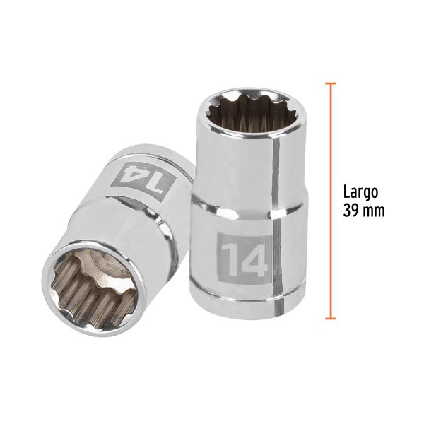 13528 - Dado de 14 mm, 12 puntas, cuadro 1/2', Truper