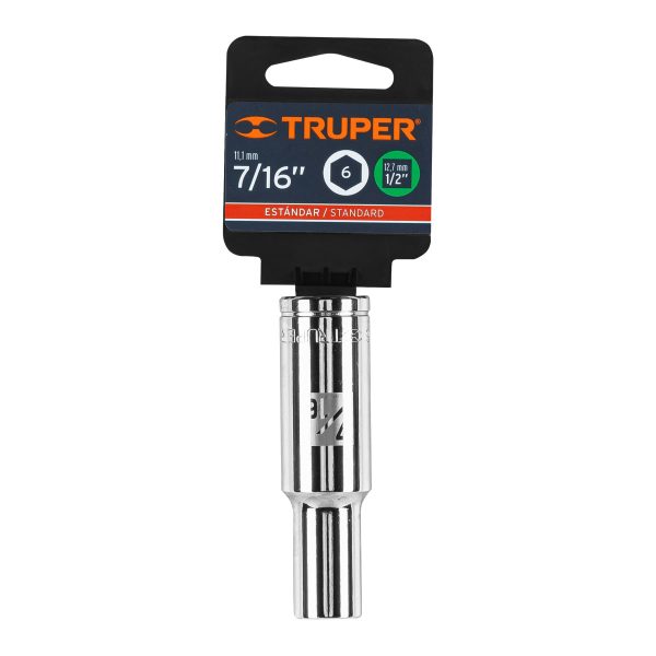 13324 - Dado largo de 7/16', 6 puntas, cuadro 1/2', Truper