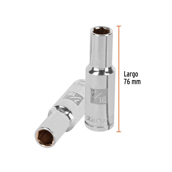 13324 - Dado largo de 7/16', 6 puntas, cuadro 1/2', Truper