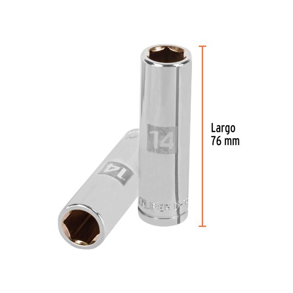 13354 - Dado largo de 14 mm, 6 puntas, cuadro 1/2', Truper