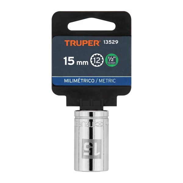 13529 - Dado de 15 mm, 12 puntas, cuadro 1/2', Truper