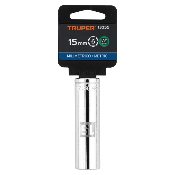13355 - Dado largo de 15 mm, 6 puntas, cuadro 1/2', Truper