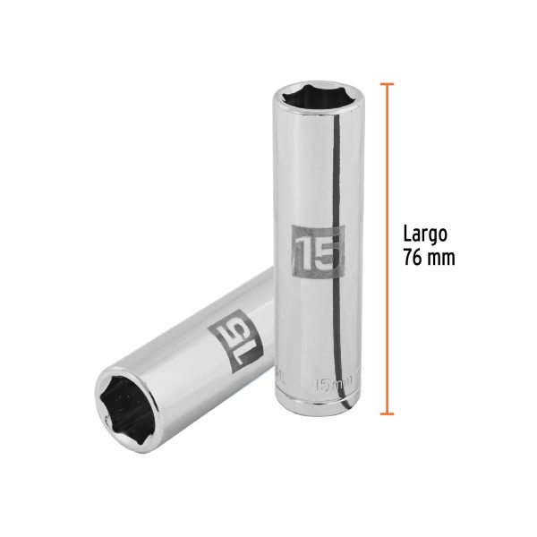 13355 - Dado largo de 15 mm, 6 puntas, cuadro 1/2', Truper