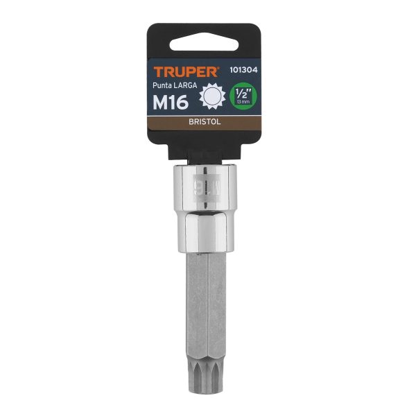 101304 - Dado punta larga bristol M16, cuadro 1/2', Truper