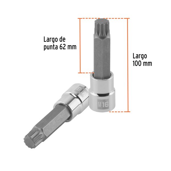 101304 - Dado punta larga bristol M16, cuadro 1/2', Truper