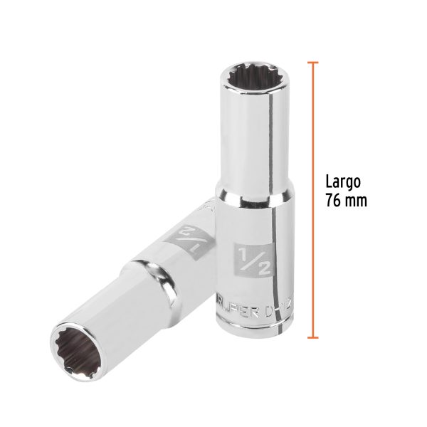 13360 - Dado largo de 1/2', 12 puntas, cuadro 1/2', Truper