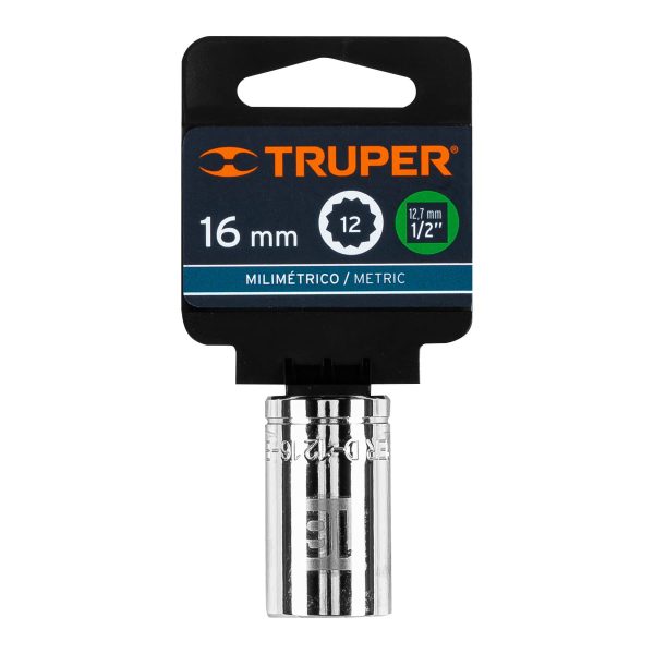 13530 - Dado de 16 mm, 12 puntas, cuadro 1/2', Truper