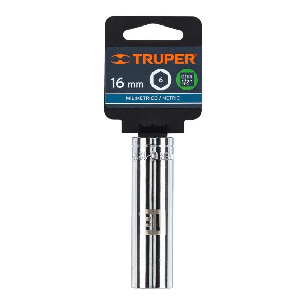 13356 - Dado largo de 16 mm, 6 puntas, cuadro 1/2', Truper