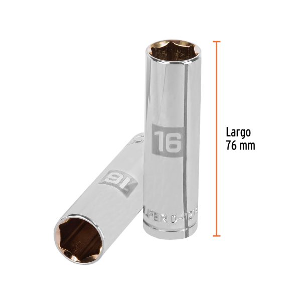 13356 - Dado largo de 16 mm, 6 puntas, cuadro 1/2', Truper