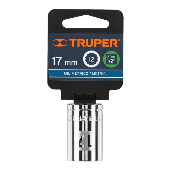 13531 - Dado de 17 mm, 12 puntas, cuadro 1/2', Truper