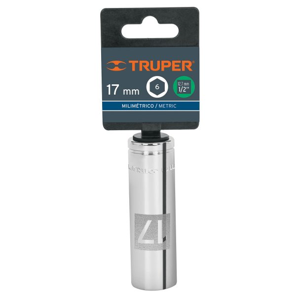 13357 - Dado largo de 17 mm, 6 puntas, cuadro 1/2', Truper