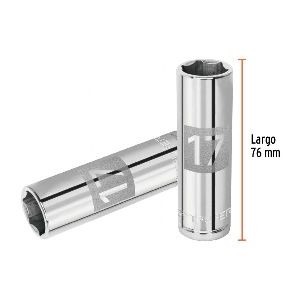 13357 - Dado largo de 17 mm, 6 puntas, cuadro 1/2', Truper