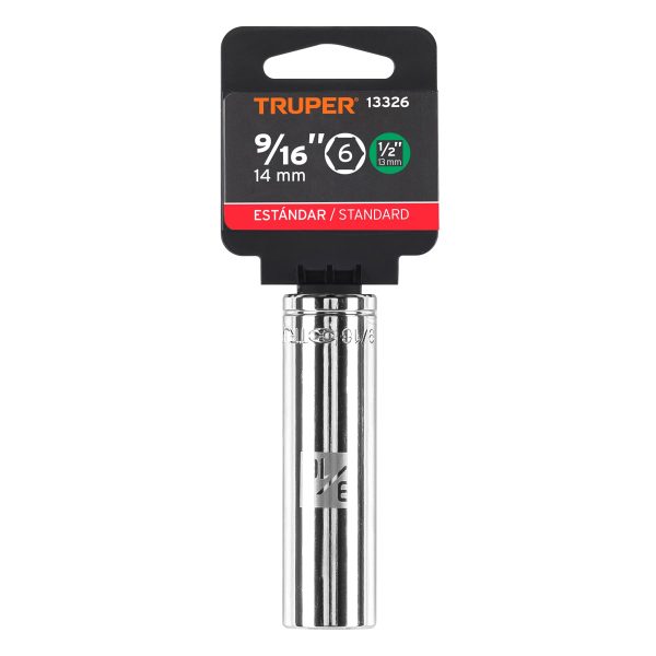 13326 - Dado largo de 9/16', 6 puntas, cuadro 1/2', Truper