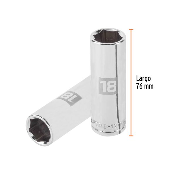 13358 - Dado largo de 18 mm, 6 puntas, cuadro 1/2', Truper