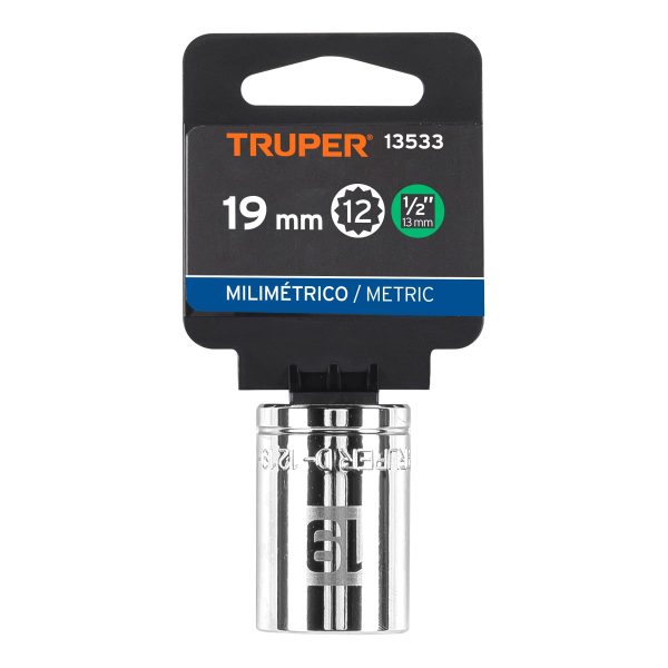 13533 - Dado de 19 mm, 12 puntas, cuadro 1/2', Truper