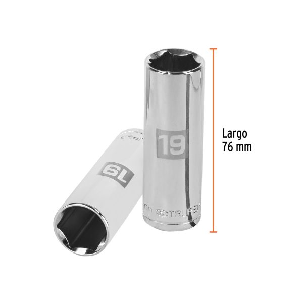 13359 - Dado largo de 19 mm, 6 puntas, cuadro 1/2', Truper